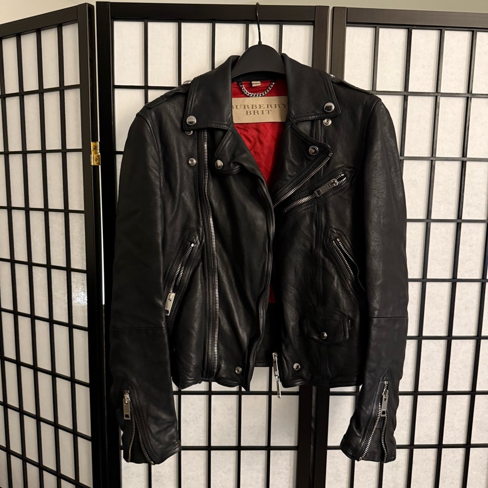 Burberry Black Leather motorcycle Jacket